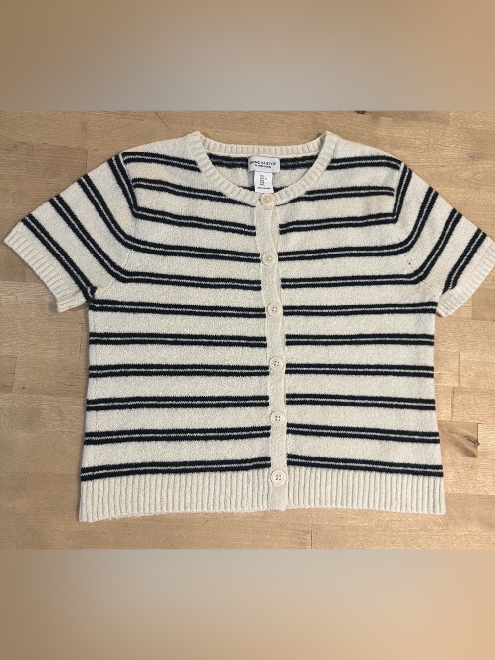 Song of Style Cream & black Striped Short Sleeve Cardigan
